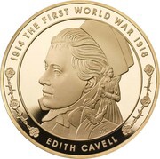 5 Pounds - Elizabeth II Edith Cavell; Gold Proof, United Kingdom, 2015 reverse image