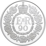 5 Pounds - Elizabeth II Queen's 90th Birthday; Platinum Piedfort, United Kingdom, 2016 reverse image