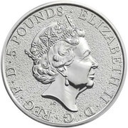 5 Pounds - Elizabeth II Lion of England; 2 oz Fine Silver obverse image
