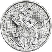 5 Pounds - Elizabeth II Lion of England; 2 oz Fine Silver, United Kingdom, 2016 reverse image