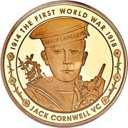 5 Pounds - Elizabeth II Jack Cornwell VC; Gold Proof, United Kingdom, 2016 reverse image