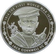 5 Pounds - Elizabeth II Jack Cornwell VC; Silver Proof, United Kingdom, 2016 reverse image
