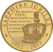 5 Pounds - Elizabeth II Sapphire Jubilee; Gold Proof, United Kingdom, 2017 reverse image