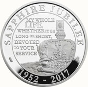 5 Pounds - Elizabeth II Sapphire Jubilee; Silver Piedfort, United Kingdom, 2017 reverse image
