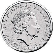 5 Pounds - Elizabeth II Red Dragon of Wales; 2 oz Fine Silver obverse image