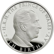 5 Pounds - Elizabeth II Prince Charles 70th Birthday; Platinum Piedfort, United Kingdom, 2018 reverse image