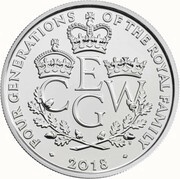 5 Pounds - Elizabeth II 5th portrait; Four Generations of Royalty, United Kingdom, 2018 reverse image