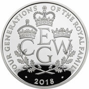 5 Pounds - Elizabeth II Four Generations of Royalty; Silver Piedfort, United Kingdom, 2018 reverse image