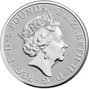 5 Pounds - Elizabeth II Black Bull of Clarence; 2 oz Fine Silver obverse image