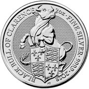5 Pounds - Elizabeth II Black Bull of Clarence; 2 oz Fine Silver, United Kingdom, 2018 reverse image