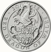 5 Pounds - Elizabeth II 5th portrait; Red Dragon of Wales, United Kingdom, 2018 reverse image