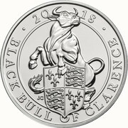 5 Pounds - Elizabeth II 5th portrait; Black Bull of Clarence, United Kingdom, 2018 reverse image
