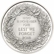 5 Pounds - Elizabeth II Remembrance Day; Silver Proof, United Kingdom, 2018 reverse image