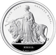 5 Pounds - Elizabeth II Una and The Lion; Silver Proof, United Kingdom, 2019 reverse image