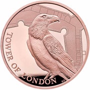 5 Pounds - Elizabeth II Legend of the Ravens; Gold Proof, United Kingdom, 2019 reverse image