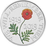 5 Pounds - Elizabeth II 5th portrait; Remembrance Day 2019, United Kingdom, 2019 reverse image
