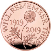 5 Pounds - Elizabeth II Remembrance Day 2019; Gold Proof, United Kingdom, 2019 reverse image