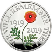 5 Pounds - Elizabeth II Remembrance Day 2019; Silver Piedfort, United Kingdom, 2019 reverse image