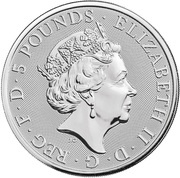 5 Pounds - Elizabeth II Falcon of the Plantagenets; 2 oz Fine Silver obverse image