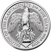 5 Pounds - Elizabeth II Falcon of the Plantagenets; 2 oz Fine Silver, United Kingdom, 2019 reverse image