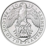 5 Pounds - Elizabeth II 5th portrait; Falcon of the Plantagenets, United Kingdom, 2019 reverse image
