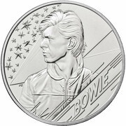 5 Pounds - Elizabeth II 5th portrait; David Bowie, United Kingdom, 2020 reverse image