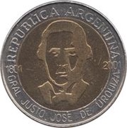 1 Peso General Urquiza; plain edge obverse image