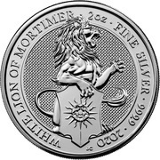 5 Pounds - Elizabeth II White Lion of Mortimer; 2 oz Fine Silver, United Kingdom, 2020 reverse image