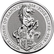 5 Pounds - Elizabeth II White Horse of Hanover; 2 oz Fine Silver, United Kingdom, 2020 reverse image