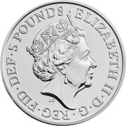 5 Pounds - Elizabeth II 5th portrait; White Lion of Mortimer obverse image