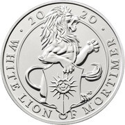 5 Pounds - Elizabeth II 5th portrait; White Lion of Mortimer, United Kingdom, 2020 reverse image
