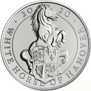 5 Pounds - Elizabeth II 5th portrait; White Horse of Hanover, United Kingdom, 2020 reverse image