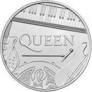 5 Pounds - Elizabeth II 5th portrait; The band Queen, United Kingdom, 2020 reverse image