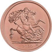 5 Sovereigns - Elizabeth II 5th portrait; George III Bicentenary, United Kingdom, 2020 reverse image