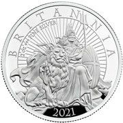 5 Pounds - Elizabeth II 5th portrait; 2 oz Fine Silver, United Kingdom, 2021 reverse image