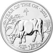 5 Pounds - Elizabeth II 5th portrait; Year of The Ox, United Kingdom, 2021 reverse image