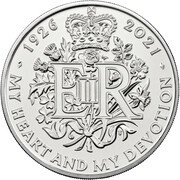 5 Pounds - Elizabeth II 5th portrait; Queen's 95th Birthday, United Kingdom, 2021 reverse image
