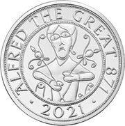 5 Pounds - Elizabeth II 5th portrait; Alfred The Great, United Kingdom, 2021 reverse image