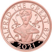 5 Pounds - Elizabeth II Alfred The Great; Gold Proof, United Kingdom, 2021 reverse image