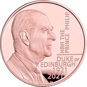 5 Pounds - Elizabeth II Prince Philip, Gold Proof, United Kingdom, 2021 reverse image