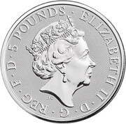 5 Pounds - Elizabeth II White Greyhound of Richmond; 2 oz Fine Silver obverse image