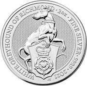 5 Pounds - Elizabeth II White Greyhound of Richmond; 2 oz Fine Silver, United Kingdom, 2021 reverse image