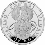 5 Pounds - Elizabeth II Griffin of Edward III; Silver Proof, United Kingdom, 2021 reverse image