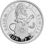 5 Pounds - Elizabeth II White Lion of Mortimer; Silver Proof, United Kingdom, 2021 reverse image