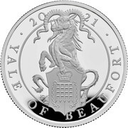 5 Pounds - Elizabeth II Yale of Beaufort; Silver Proof, United Kingdom, 2021 reverse image