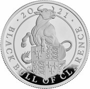 5 Pounds - Elizabeth II Black Bull of Clarence; Silver Proof, United Kingdom, 2021 reverse image