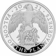 5 Pounds - Elizabeth II Falcon of the Plantagenets; Silver Proof, United Kingdom, 2021 reverse image