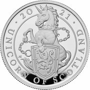 5 Pounds - Elizabeth II Unicorn of Scotland; Silver Proof, United Kingdom, 2021 reverse image