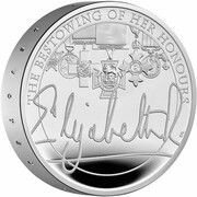 5 Pounds - Elizabeth II The Queen's Reign, Bestowing Her Honours; Silver Piedfort, United Kingdom, 2022 reverse image