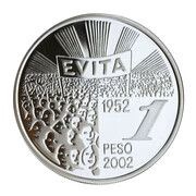 1 Peso Eva Duarte de Peron, Argentina, 2002 reverse image